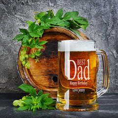 Personalised Engraved Dad Beer Glass Tankard One Pint Gift