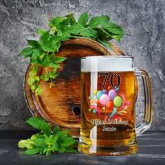 Personalised Balloon Birthday Beer Glass Tankard Any Age and Name Gift