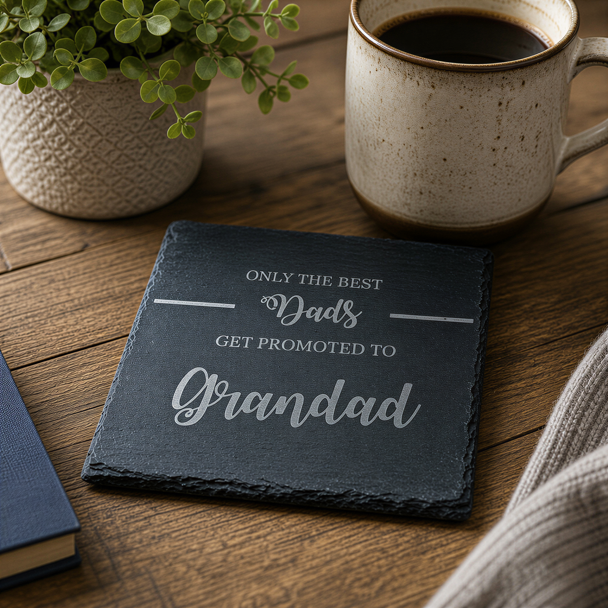 Grandad Slate Coaster, Best Dad Promotion Gift, 10Cm Natural Slate Personalised Slate Marker ukgiftstoreonline