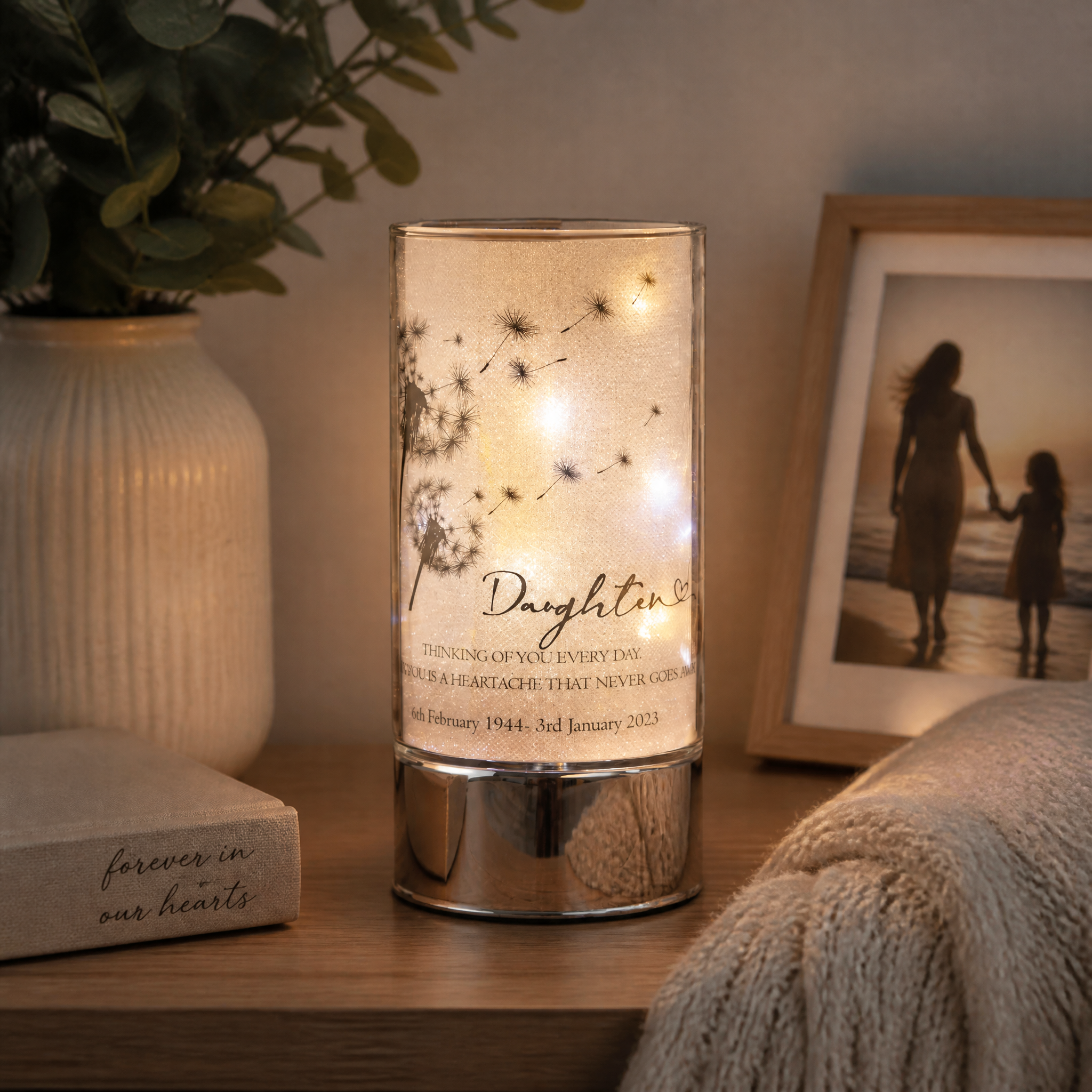 Personalised Daughter In Loving Memory Led Lamp With Dandelions Sympathy Gift Personalised Lights ukgiftstoreonline