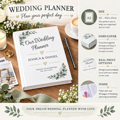Personalised Wedding Planner, Eucalyptus Leaf Organiser Book, A5 ukgiftstoreonline