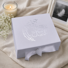 ukgiftstoreonline White Remembrance Keepsake Memory Box Gift With Silver Print Keepsake Memory Box ukgiftstoreonline
