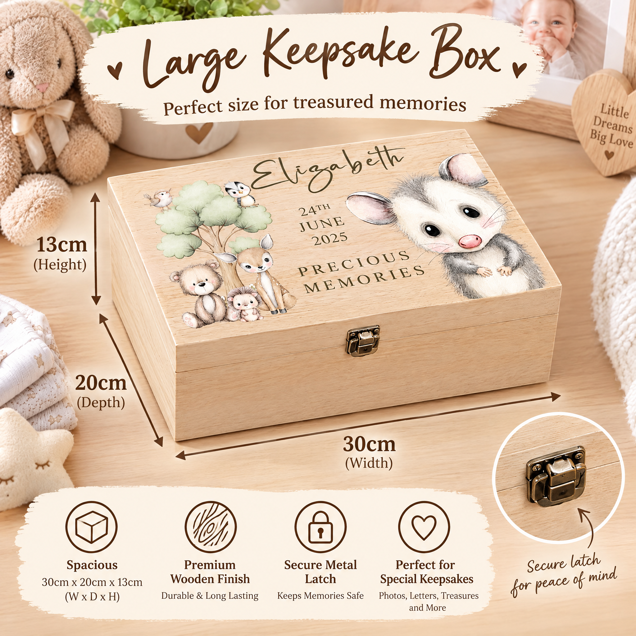 Personalised Wooden Baby Memory Keepsake Box With Woodland Animals Keepsake Memory Box ukgiftstoreonline