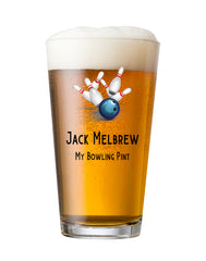 Personalised Bowling Themed Beer Glass Gift For Birthday Or Events