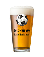 Personalised Football Themed Beer Glass Gift For Birthday Or Events