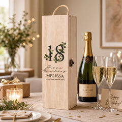 Personalised 18th Birthday Wine or Champagne Box Gift With Leaf Design WI-5 Champagne Bottle Holder ukgiftstoreonline