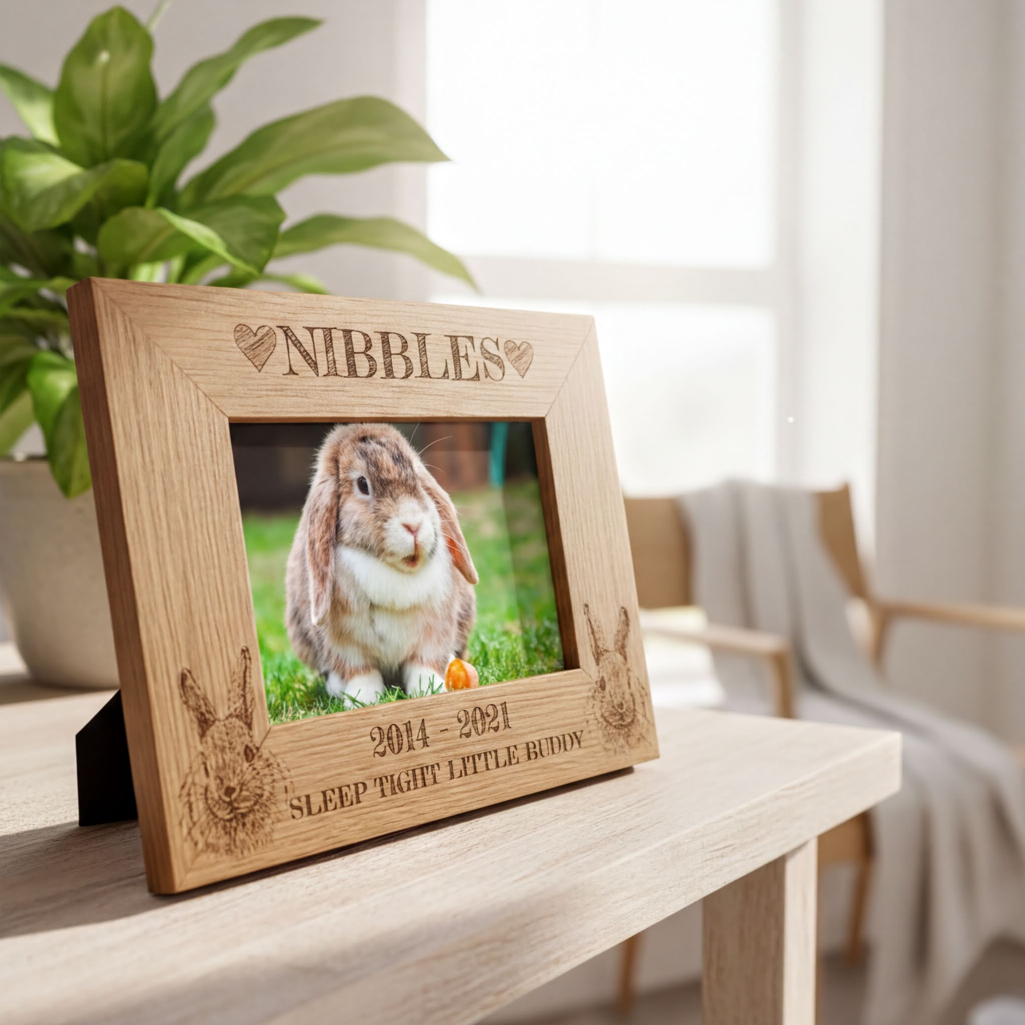 Personalised Rabbit Remembrance Memorial Engraved Wooden Photo Frame gift personalised photo frames ukgiftstoreonline