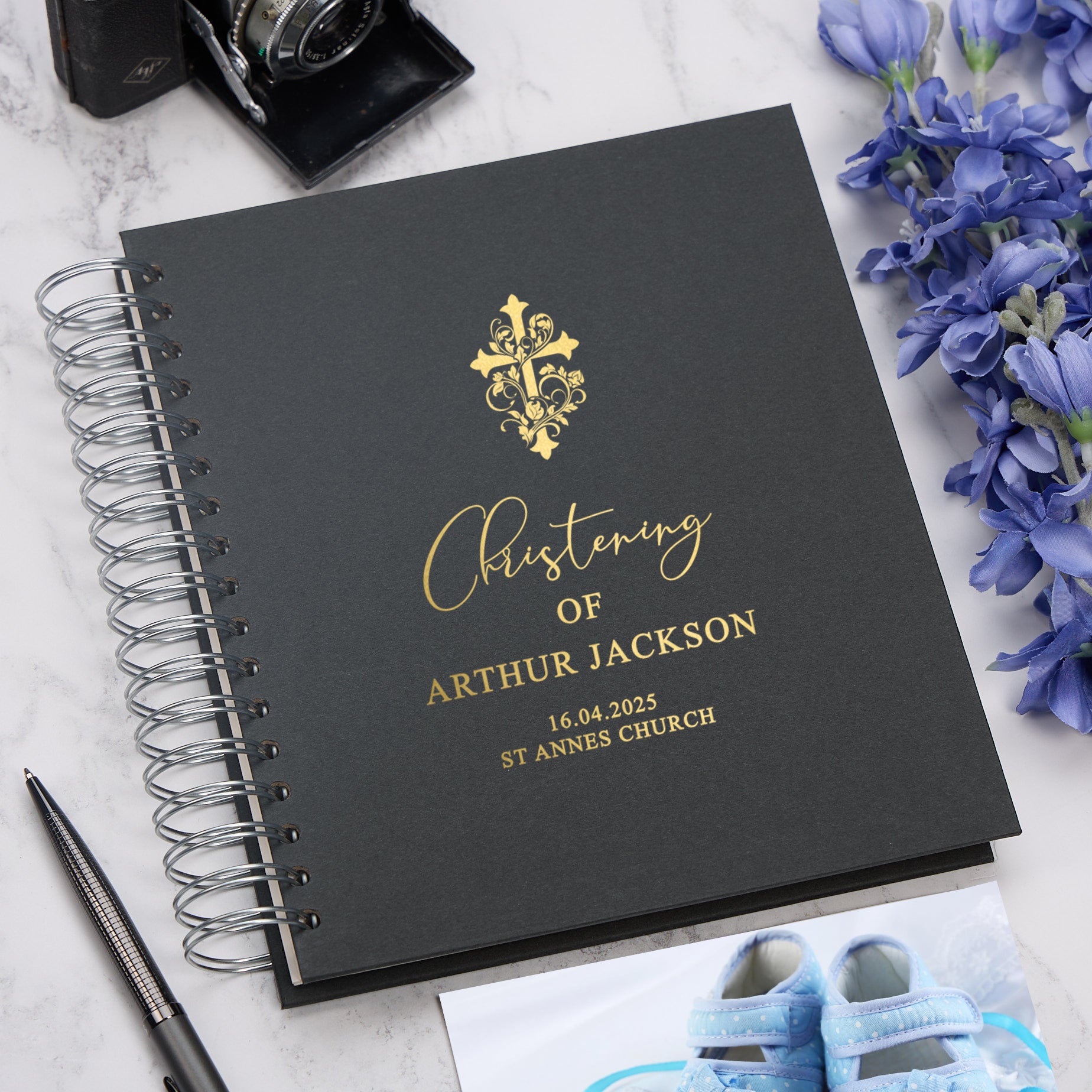 Personalised Christening Day Photo Album With Multiple Colours and Cross