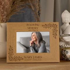 In Loving Memory Personalised Wooden Engraved Photo Frame Multiple Sizes With Flowers