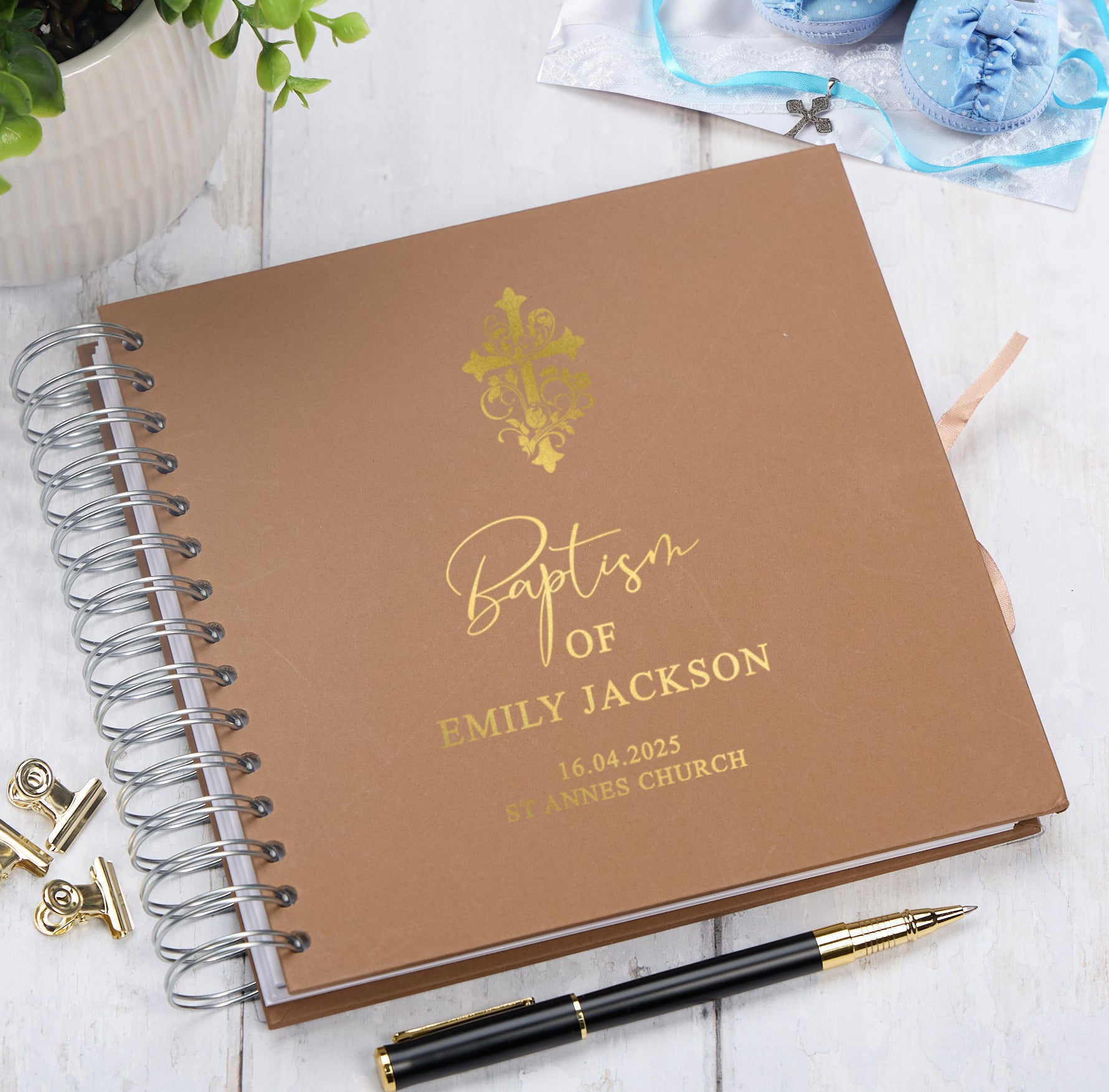 Personalised Baptism Guestbook, Photo Album or Scrapbook With Cross and Multiple Colours