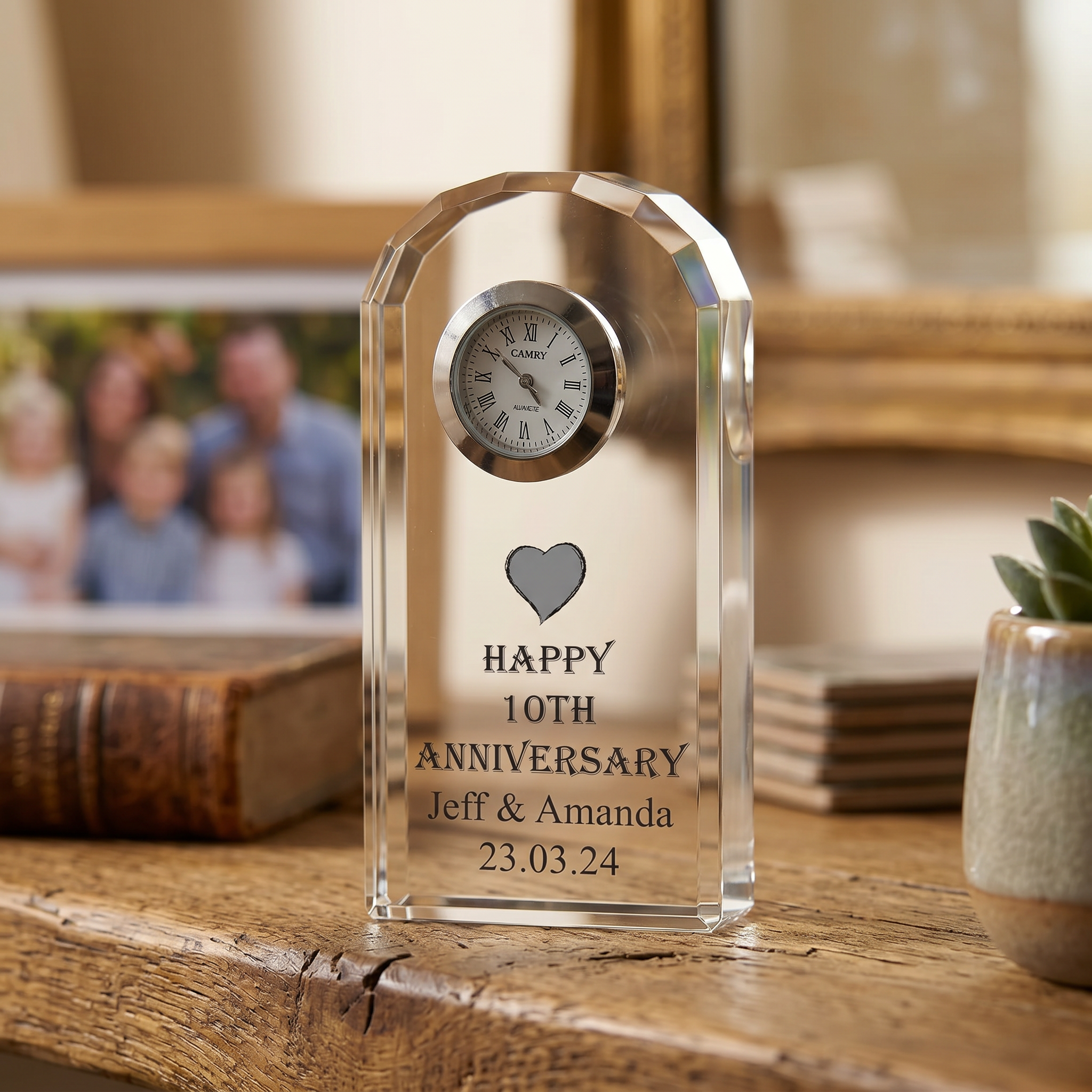 Personalised 10th Wedding Anniversary Crystal Glass Clock Gift Personalised Crystal Glass ukgiftstoreonline