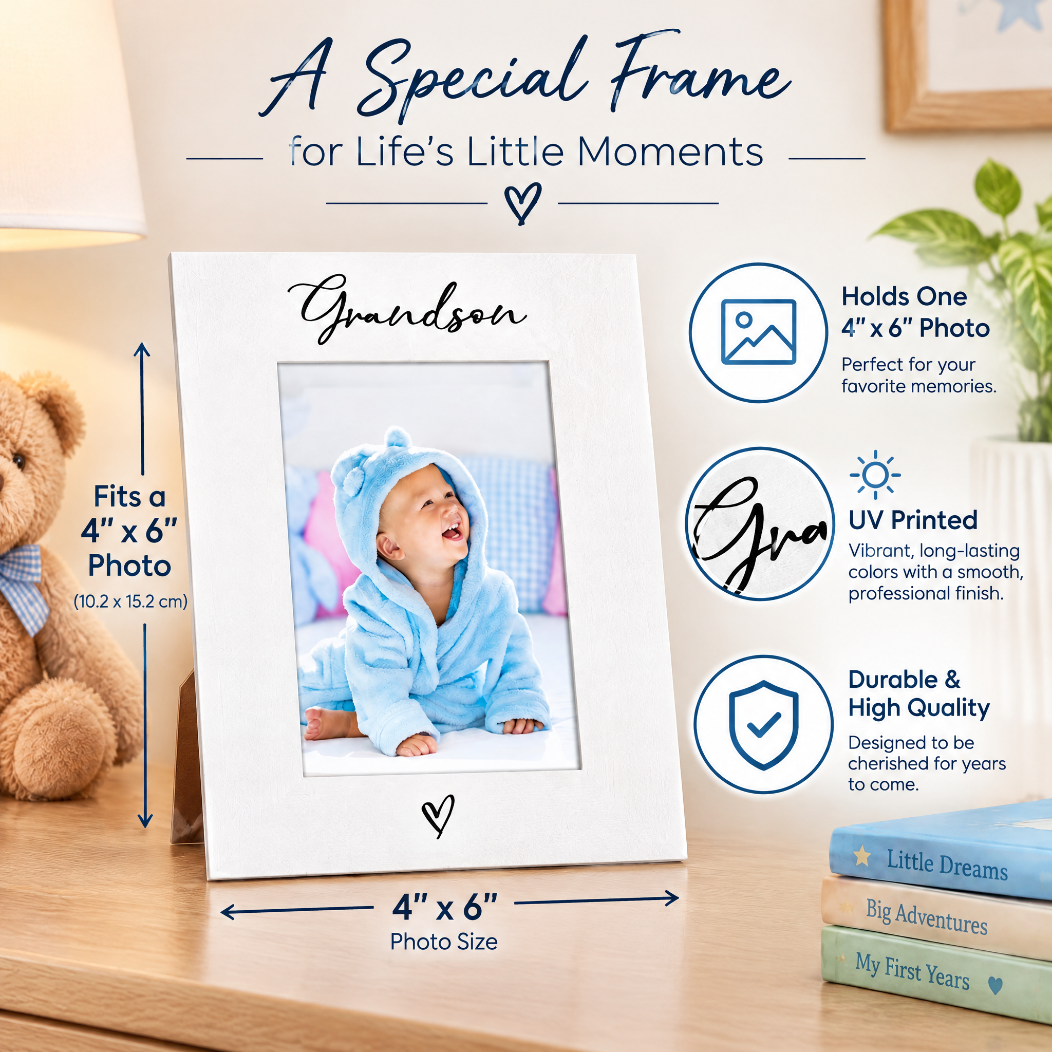 White Photo Frame, 6X4 Portrait, Grandson Heart Picture Frame Gift Photo Frame ukgiftstoreonline