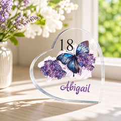 18th Birthday Gift - Personalised Butterfly Heart Block In Silk-Lined Box Personalised Plaque Gift ukgiftstoreonline