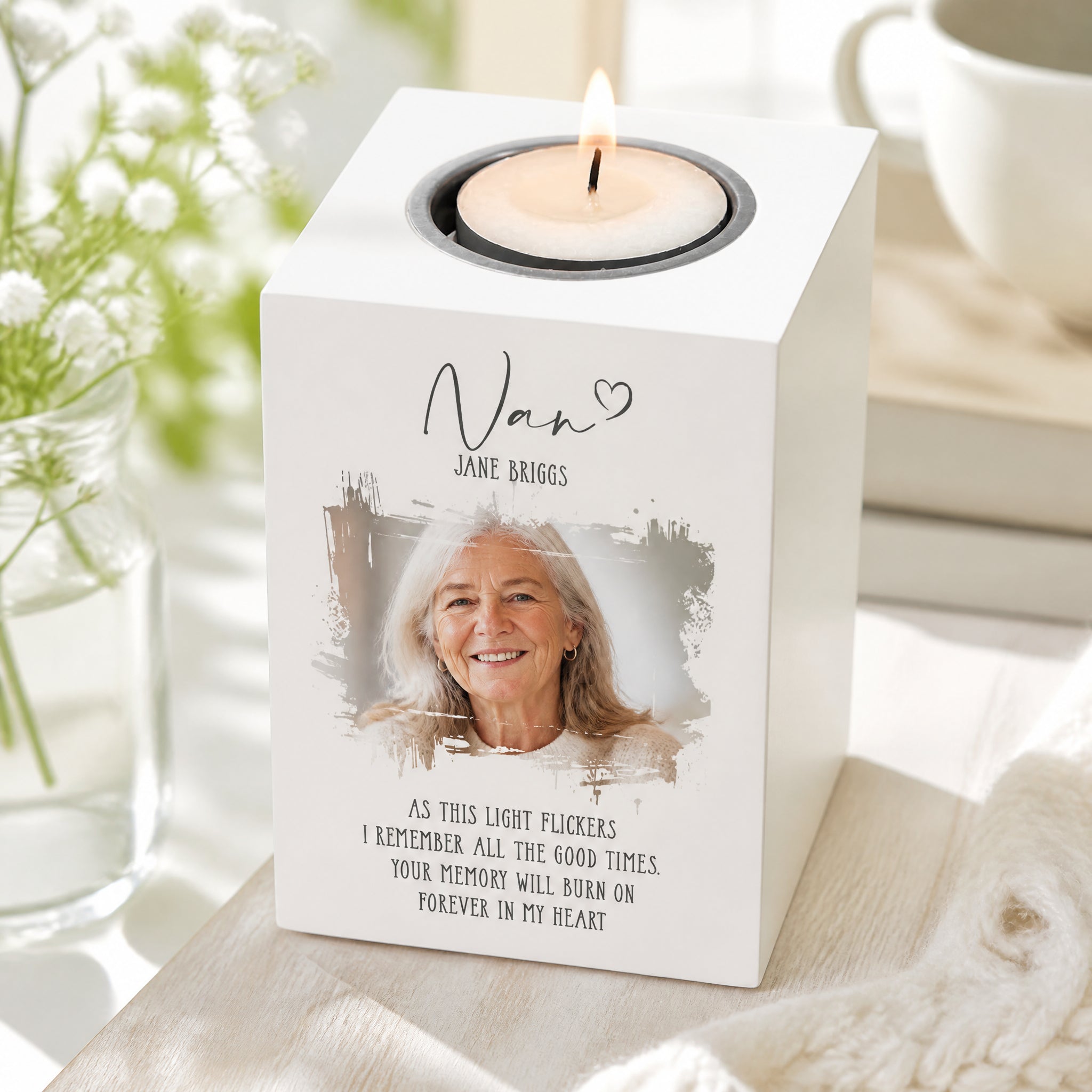 Memorial Nan Tea Light Holder Bereavement Sympathy Gift With Photo Tea Light Holder ukgiftstoreonline