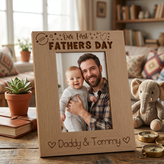 ukgiftstoreonline Personalised Our first Fathers Day Photo Frame Oak wood finish Portrait Father's Day Photo Frame ukgiftstoreonline
