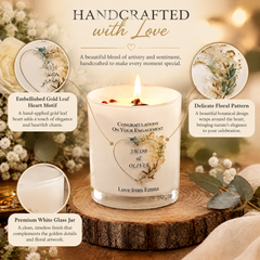 Personalised Engagement Candle, Gold Leaf Heart Gift For Couple Tea Light Holder ukgiftstoreonline