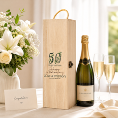 Personalised 50th Anniversary Wooden Wine or Champagne Box Gift Champagne Bottle Holders ukgiftstoreonline