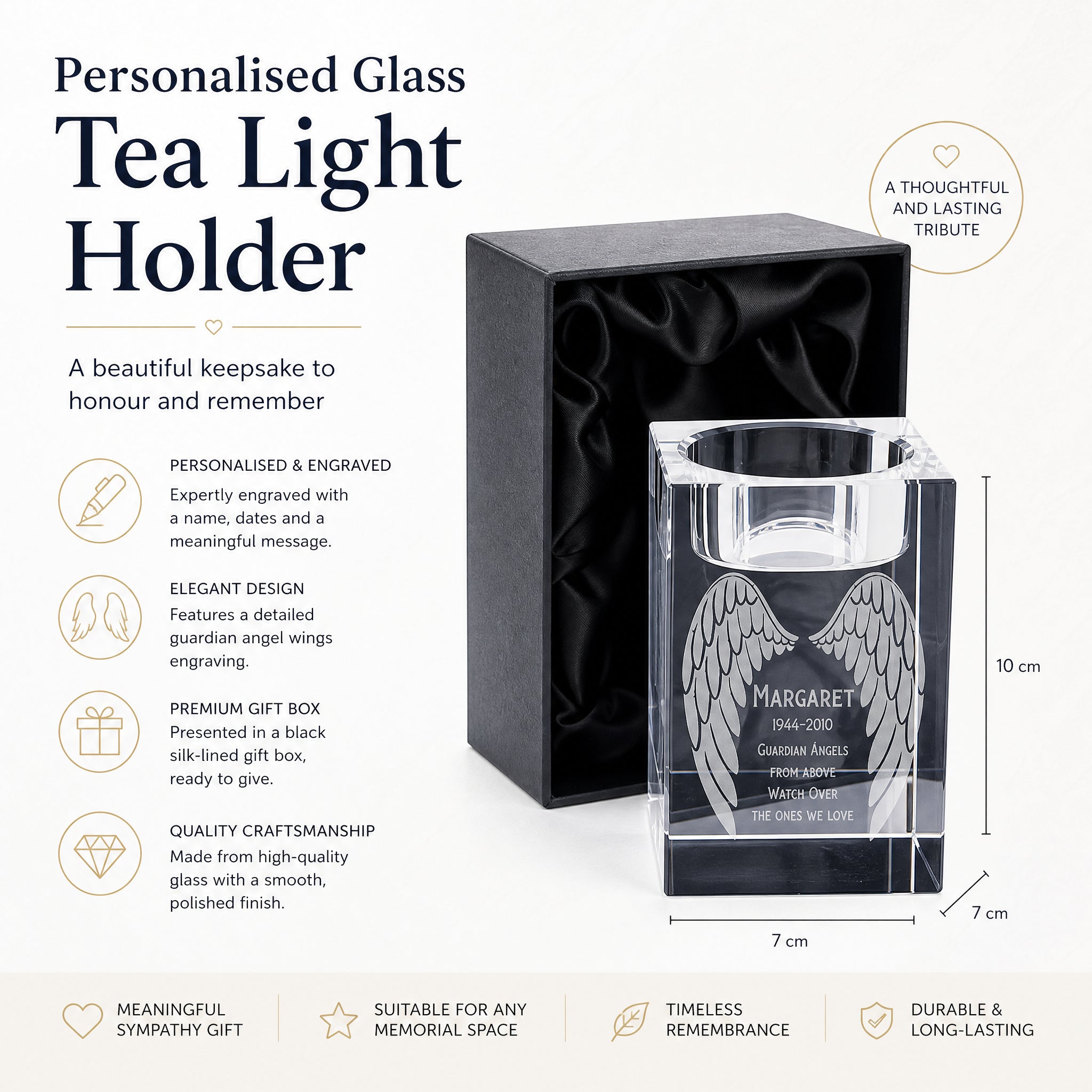 Personalised Crystal Glass Memorial Tea Light Candle Holder Guardian Angel Wings Personalised Crystal Glass ukgiftstoreonline