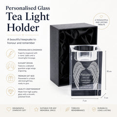 Personalised Crystal Glass Memorial Tea Light Candle Holder Guardian Angel Wings Personalised Crystal Glass ukgiftstoreonline