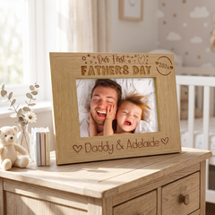 ukgiftstoreonline Personalised Our first Fathers Day Photo Frame Oak wood finish Landscape Father's Day Photo Frame ukgiftstoreonline
