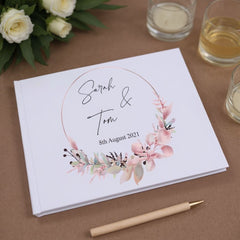 Personalised Floral Wreath Wedding Lined Guest Book Hard Cover 80 Pages Guest Book ukgiftstoreonline