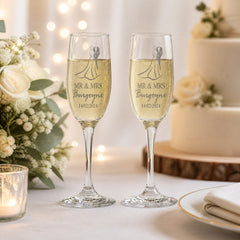 Personalised Wedding Champagne Glasses, Engraved Couple Name Set Personalised Champagne Glasses ukgiftstoreonline
