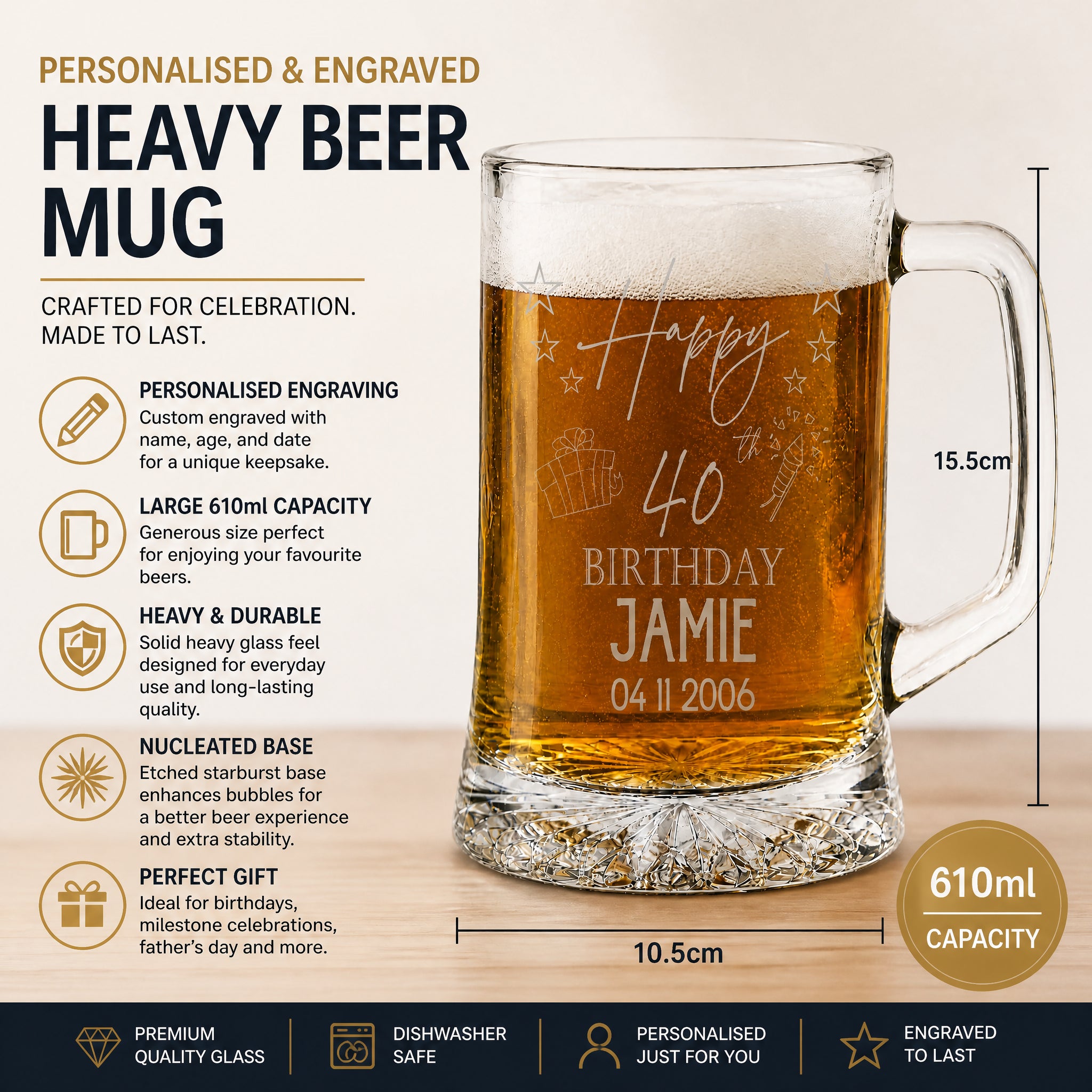Personalised 40th Birthday Pint Beer Tankard Glass with Stars personalised beer glasses ukgiftstoreonline