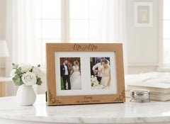 Personalised Mr and Mrs Wedding Double Engraved Wooden Photo Frame Gift wedding photo frame ukgiftstoreonline