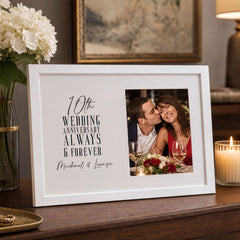 10th Wedding Anniversary Frame – Personalised Photo Frame With White Wood Finish Anniversary Photo Frame ukgiftstoreonline