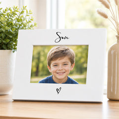 White Son Photo Frame - 6x4 Landscape Frame with Heart Detail | Wooden Gift ukgiftstoreonline