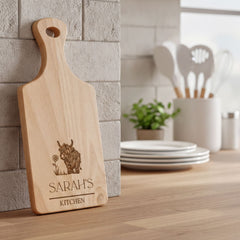 Engraved Wooden Serving Board, Personalised Cheese Board, Highland Cow chopping Board ukgiftstoreonline