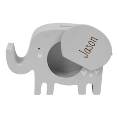 Personalised Wooden Elephant Money Box for Children - Custom Engraved name Gift