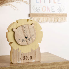 Personalised Wooden Lion Money Box for Children - Custom Engraved name Gift