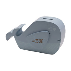 Personalised Wooden Whale Money Box for Children - Custom Engraved name Gift