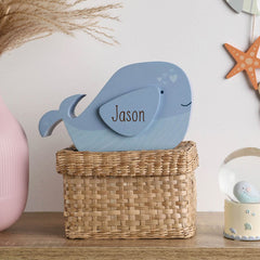 Personalised Wooden Whale Money Box for Children - Custom Engraved name Gift