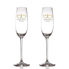 Personalised Champagne glasses with gold hearts