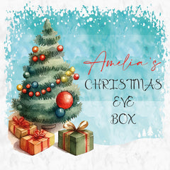 Personalised Christmas Eve Box With Tree and Presents Ribbon Closure