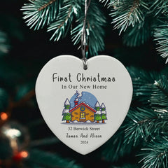 Personalised First Home Ceramic Heart Decoration For Christmas