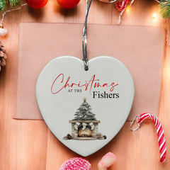 Large Ceramic Christmas Heart Gift Personalised With Fireplace