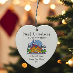 Personalised First Home Ceramic Heart Decoration For Christmas