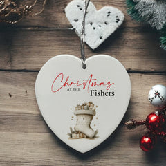 Large Ceramic Christmas Heart Gift Personalised With Stocking