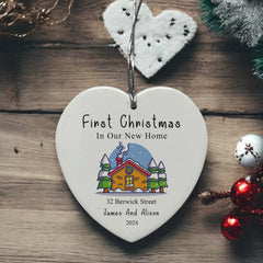 Personalised First Home Ceramic Heart Decoration For Christmas