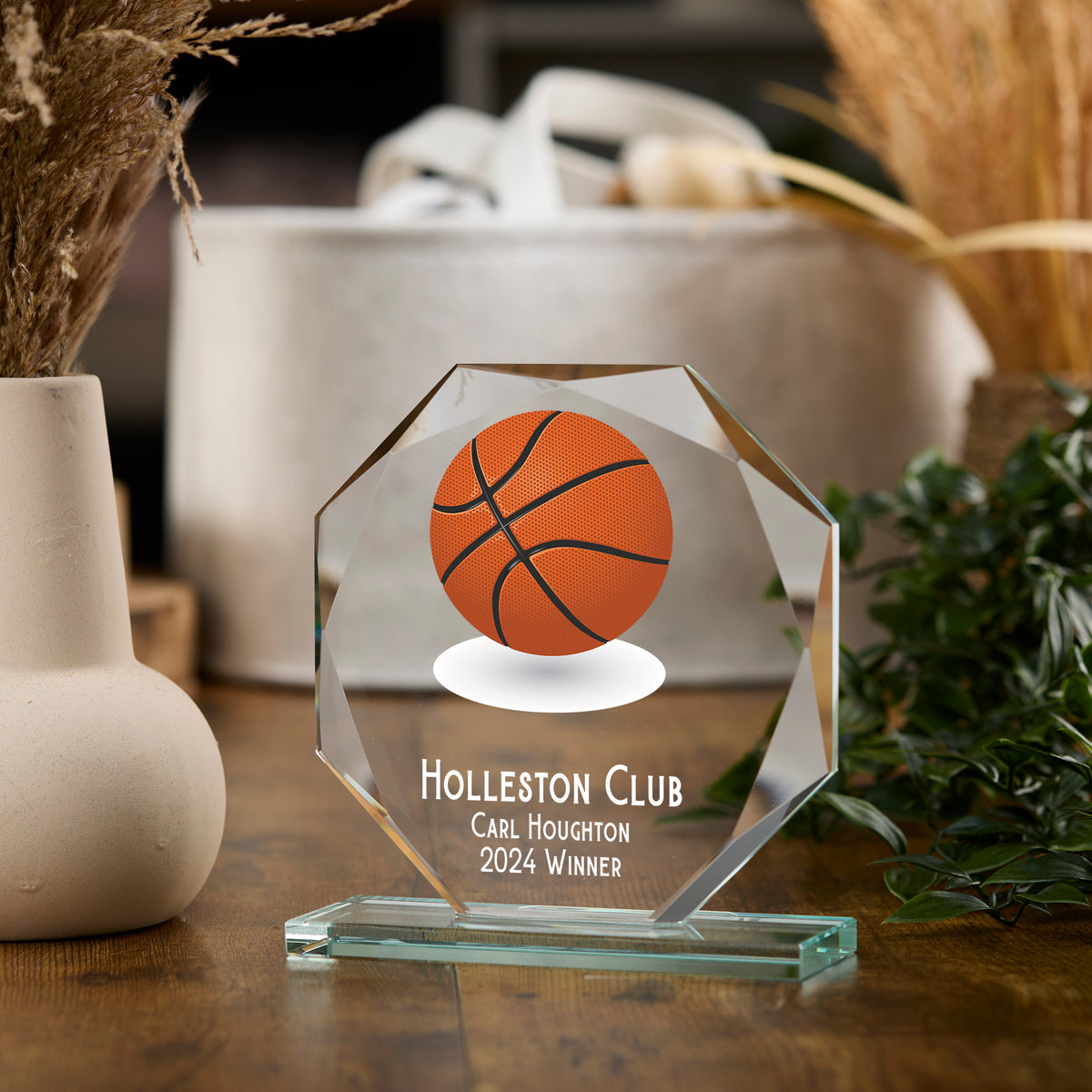 Large Jade Glass Personalised 15cm Colour Basketball Trophy Award