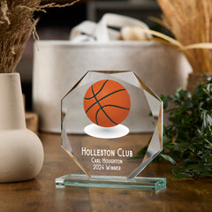 Large Jade Glass Personalised 15cm Colour Basketball Trophy Award