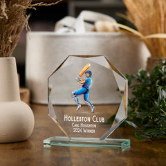 Large Jade Glass Personalised 15cm Colour Cricket Trophy Award