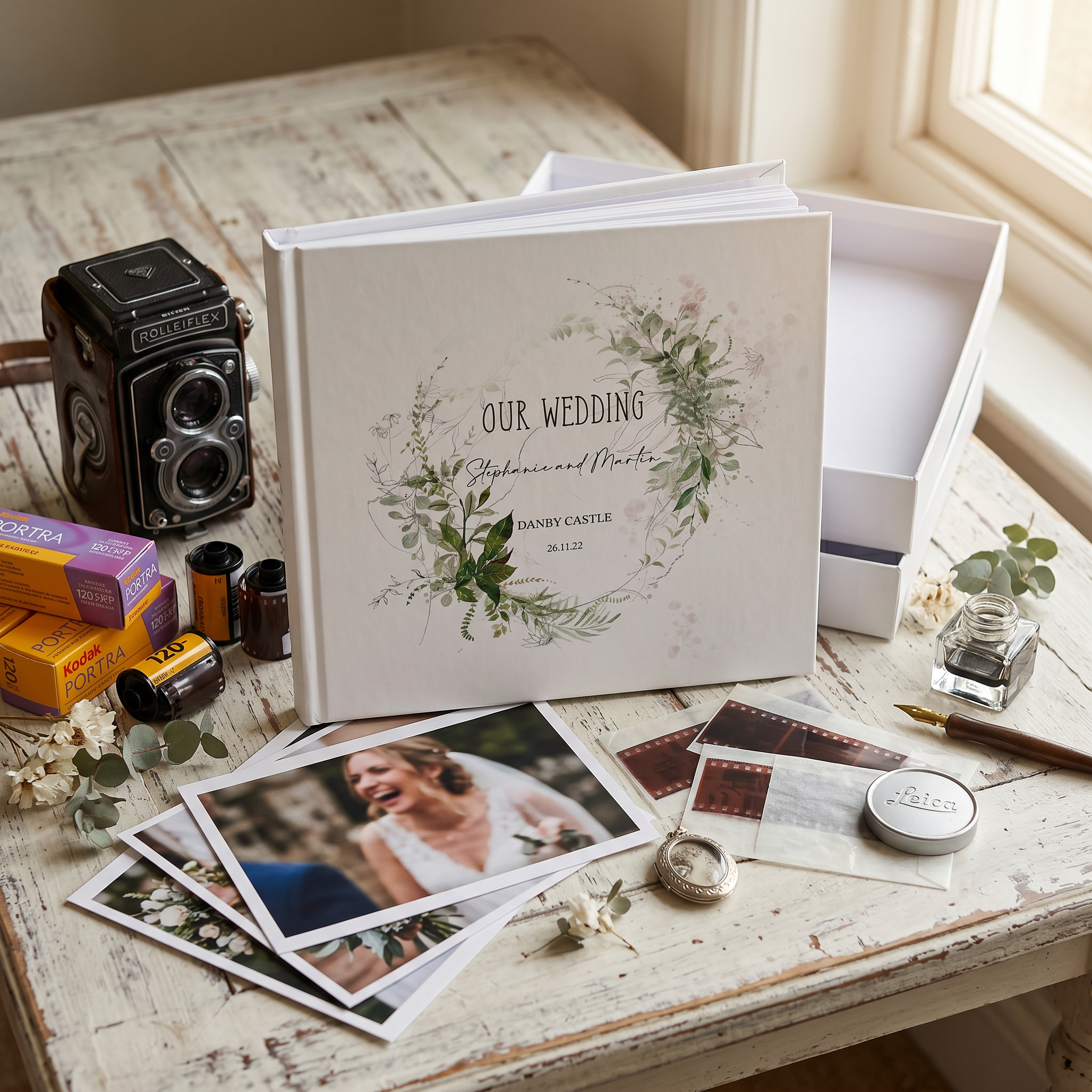 Personalised Wedding Photo album Gift With Botanical Design personalised photo album ukgiftstoreonline