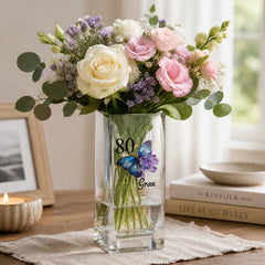 Personalised 80th Birthday Flower Vase Gift Present With Butterfly Personalised Flower Vase ukgiftstoreonline