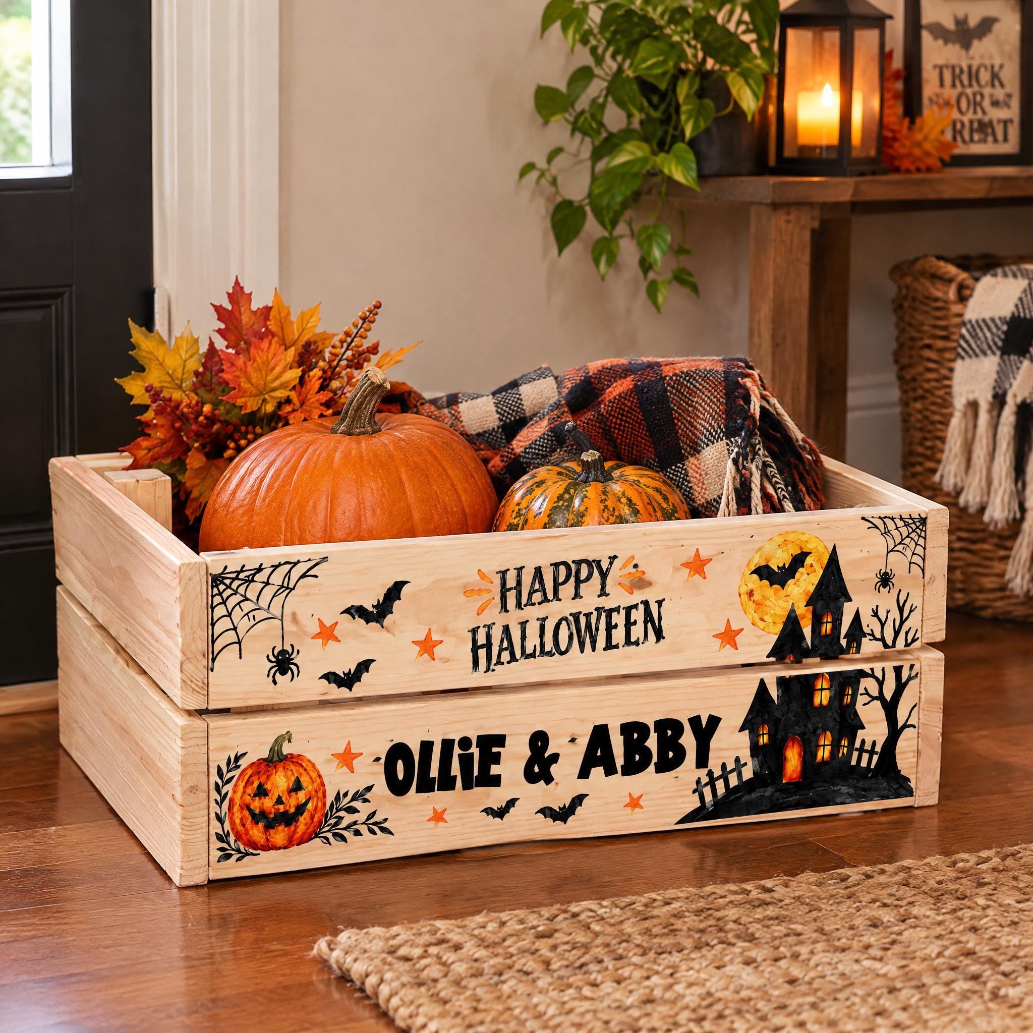 Personalised Halloween Crate, Wooden Trick Or Treat Box, 30.5Cm ukgiftstoreonline