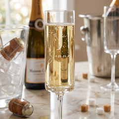 Modern & Elegant Personalised Tall Champagne Prosecco Glass Any Name and Floral Monogram Champagne Glasses ukgiftstoreonline