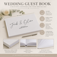 Personalised Wedding Guest Book, Modern Linen Printed, White A4 Guest Book ukgiftstoreonline